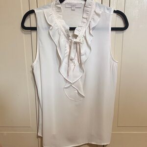LOFT Cream Ruffle V-Neck Blouse
